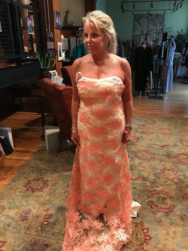salmon peach wedding dress custom dress designer denver