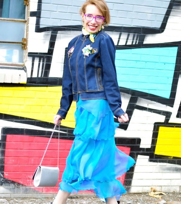 Chiffon Skirt Paired with Denim Jacket