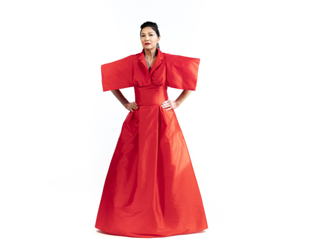 Brooks LTD red taffeta couture shirtwaist dress
