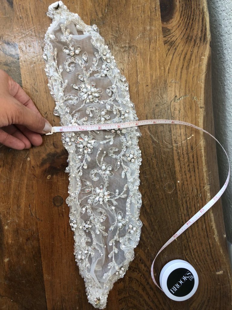 Reimagining twin sister Erin's wedding dress strap for Megan's bridal headpiece. Sustainable and meaningful!