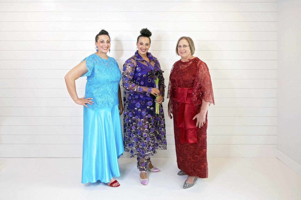 Custom ensembleA one-of-a-kind bride along with her mother and twin in custom ensembles by Brooks LTDs by Brooks LTD